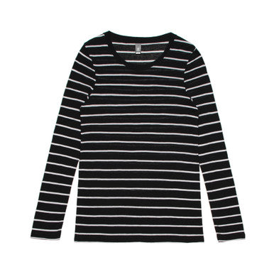 AS4027 Wo's Fine Stripe L/S Tee  BLACK/WHITE