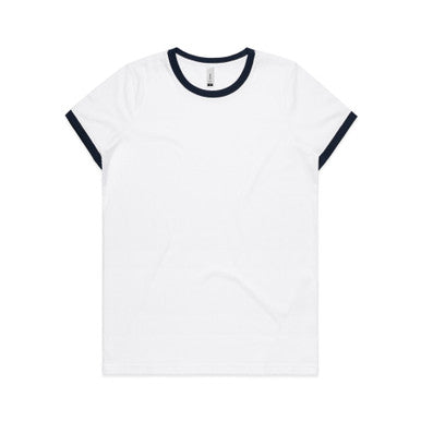 AS4053 Wo's Maple Ringer Tee  WHITE/NAVY