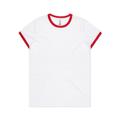 AS4053 Wo's Maple Ringer Tee  WHITE/RED