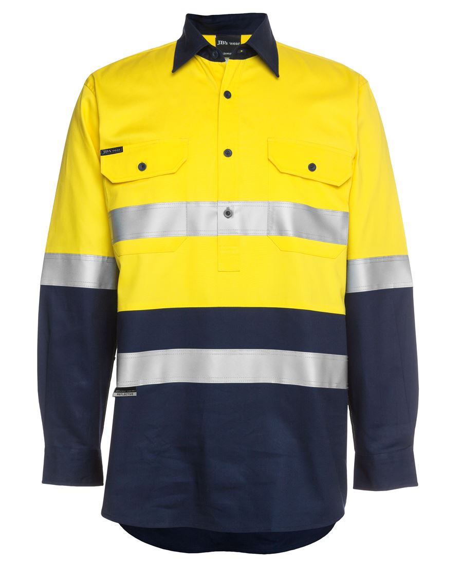 JB'S HI VIS (D+N) CLOSE FRONT L/S 190G WORK SHIRT